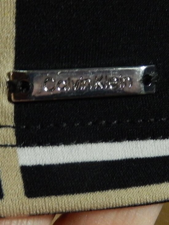 Calvin Klein Taupe & White on Black Scoop Neck Sleeveless Career Top Size Lg EUC - Picture 9 of 12